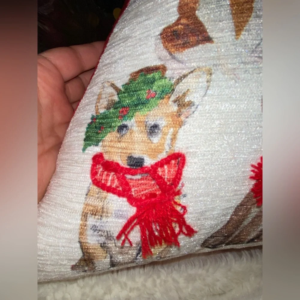 Martha Stewart Holiday Christmas Dogs Print Throw Pillow Triangle Dopamine